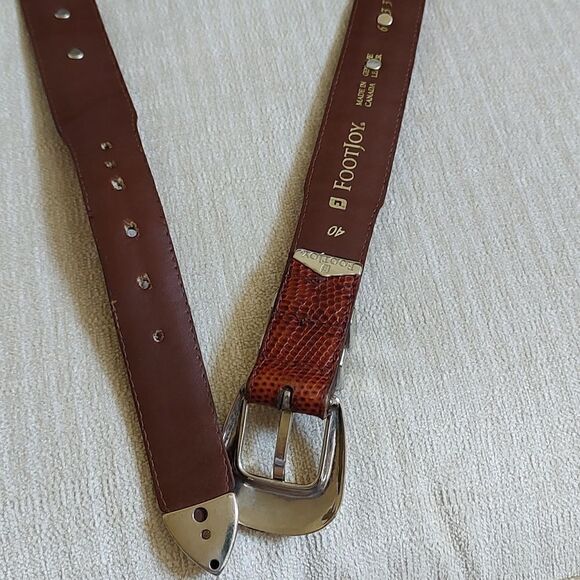 FootJoy Brown Embossed Leather Medallion Studded Men's Belt Silver Buckle & Tip - Picture 6 of 13